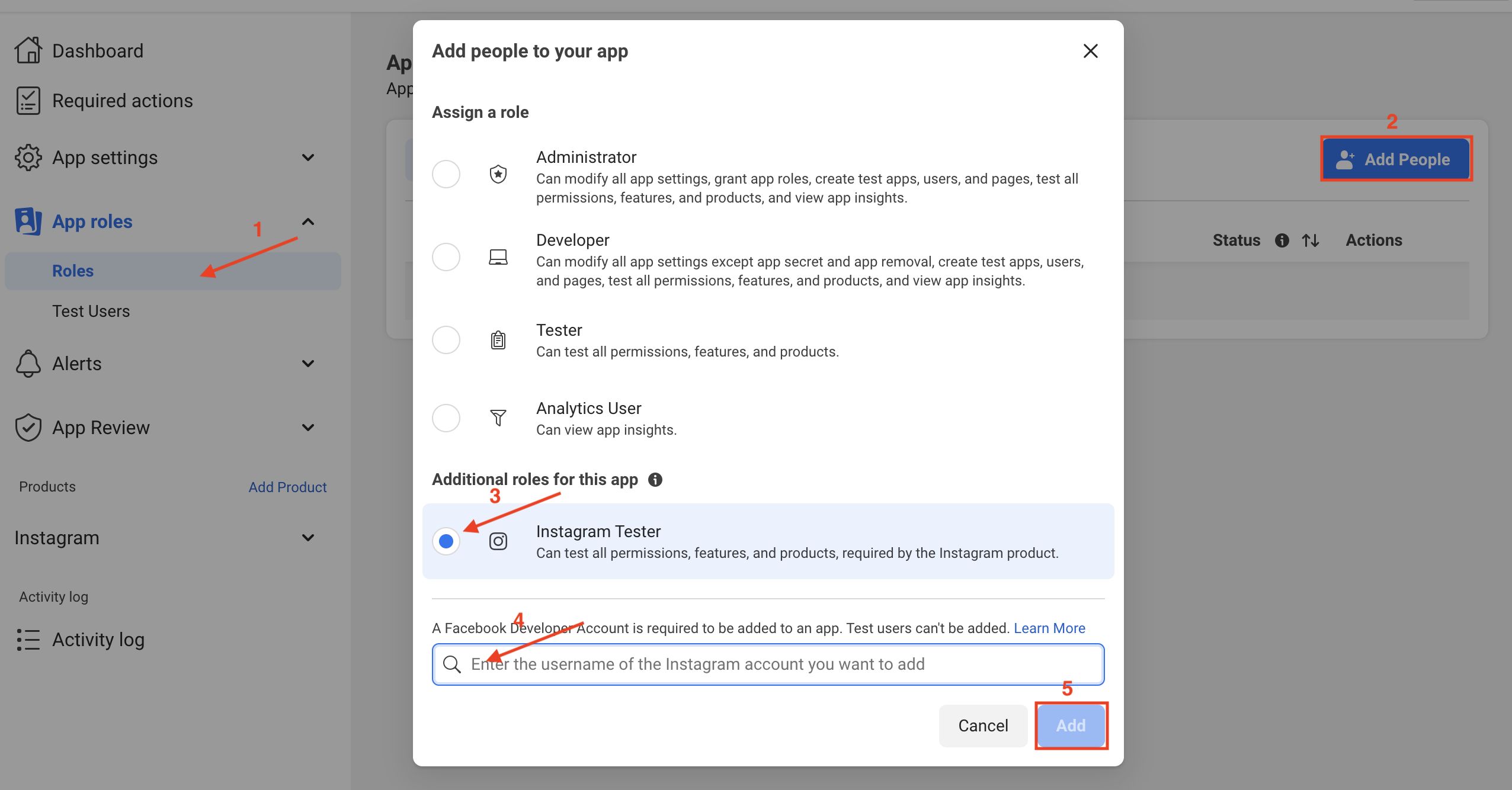 Add Instagram Tester Screenshot