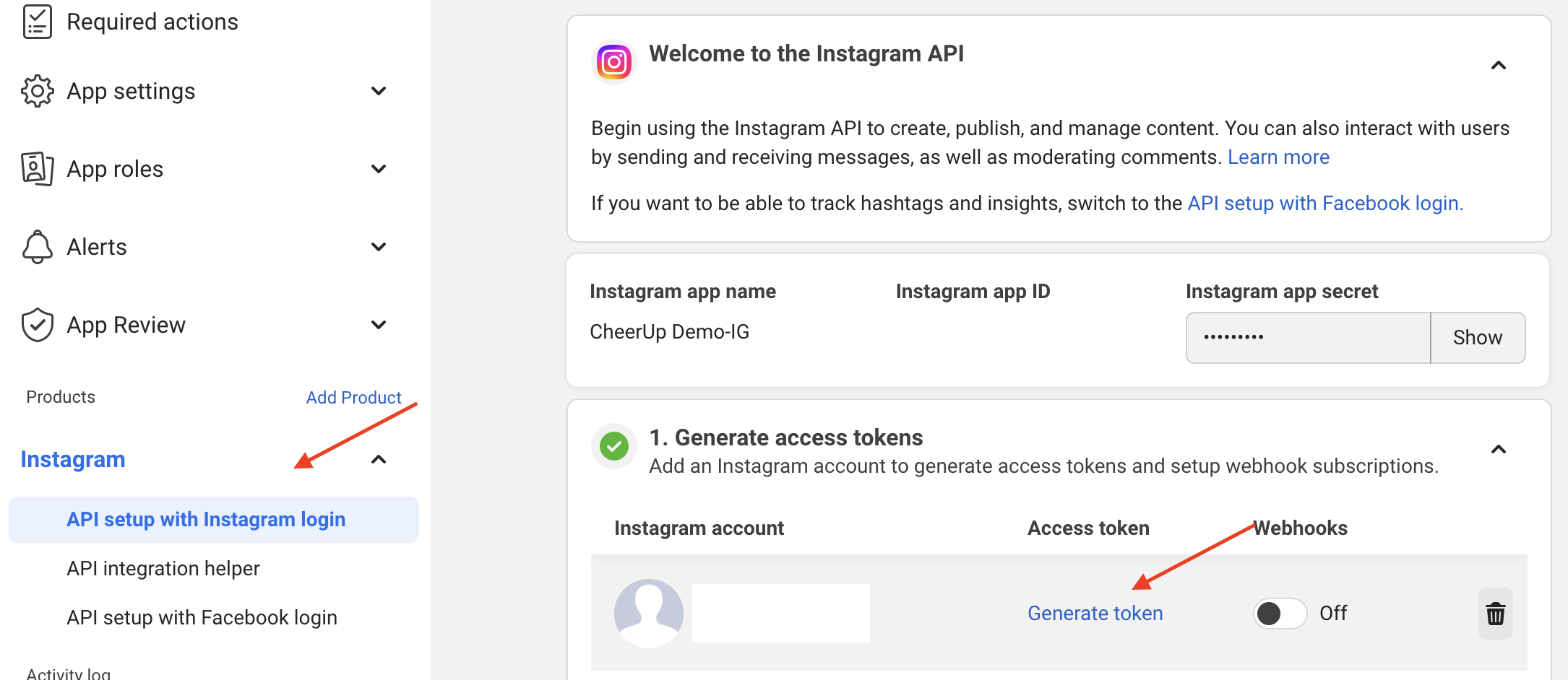 Generate Instagram Token Screenshot